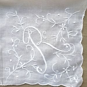 Vintage White Cotton Hanky with Monogram Letter "R"